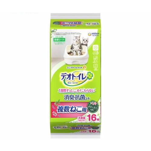 １２個セット　ユニ・チャームペット　デオトイレ 複数ねこ用 ふんわり香る消臭・抗菌シート ボタニカルの香り(16枚)　4520699052891