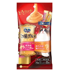 ユニ・チャーム 三ツ星おやつとろ〜り2種まぐろ&ささみ入り48G 4520699610466 ※48個ロット ※楽天 Amazon売価厳守