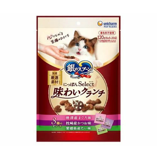 ユニ・チャーム にっぽんselect 味わいクランチ 3種のアソート まぐろ&かつお&たい味(120g) 4520699026915 ※24個ロット