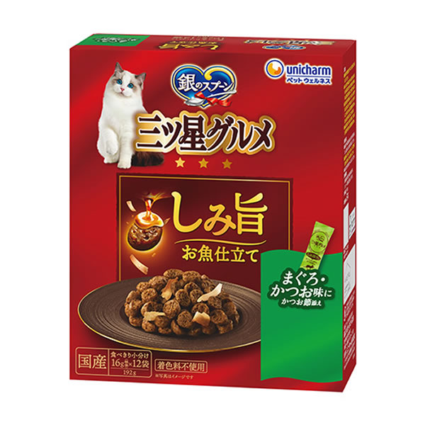 ユニ・チャーム 銀のスプーン 三ツ星グルメ しみ旨お魚仕立て まぐろ・かつお味にかつお節添え 192g 4520699615980 ※2ケース 28個ロット