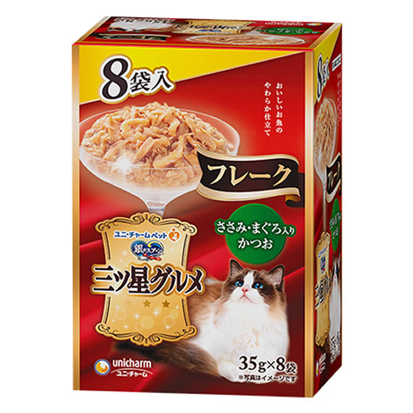ユニ・チャーム 銀のスプーン三ツ星グルメパウチフレークささみ・まぐろ入りかつお 35g×8袋 4520699662830 ※2ケース 40個ロット